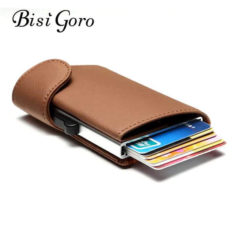 

Bisi Goro New 2019 Wallet With RFID Card Holder Blocking Metal Holder Single Box Minimalist Aluminium Card Package smart wallet