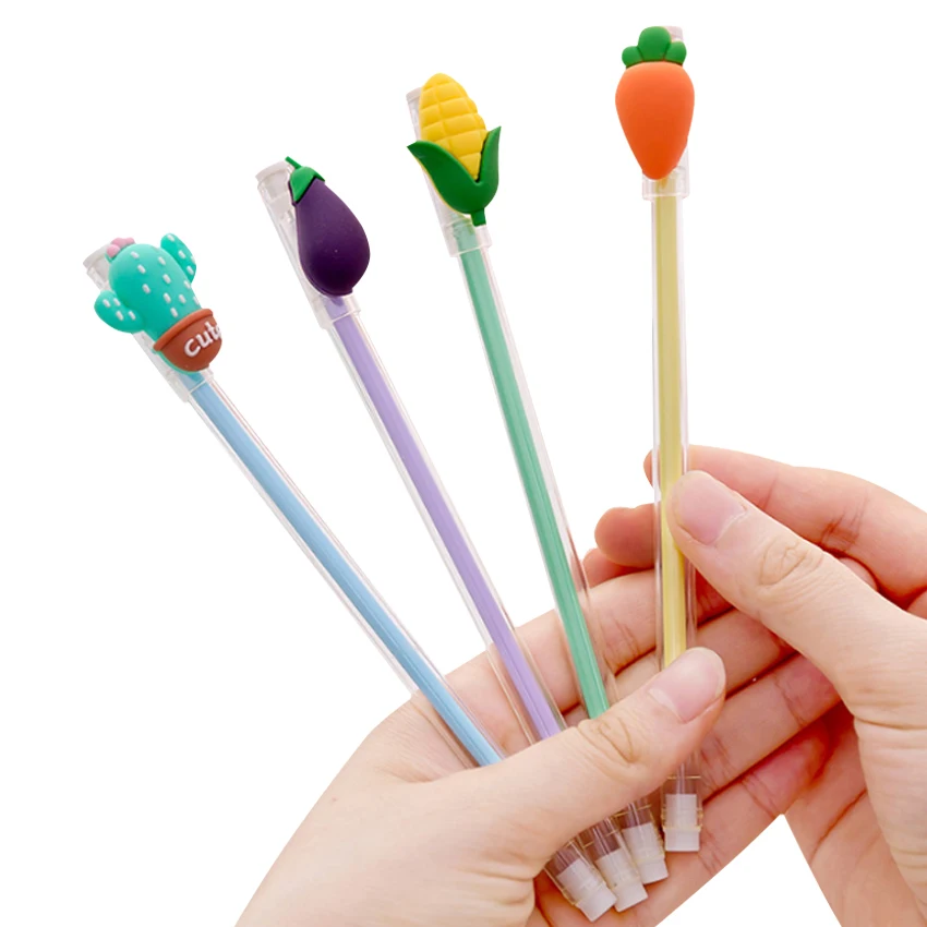 

1pcs/lot Creative Cartoon Student Three-dimensional Vegetables Small Fresh Transparent Pen 0.5mm Black Core Gel Pen 4 Selection