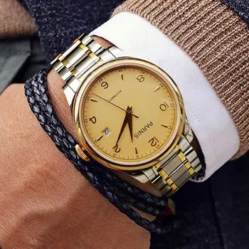 

Luxury PARNIS Collections Series Mens Stainless Steel Watchband 21 Jewels Miyota Automatic Self-Wind Mechanical Watch Wristwatch