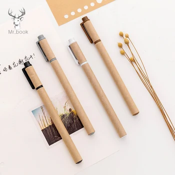 

10pcs/set Kraft Paper Gel Pens Black Ink Pen Kawaii School Office Supplies Signature Pen Writing Stationary Business Gifts 0.5mm