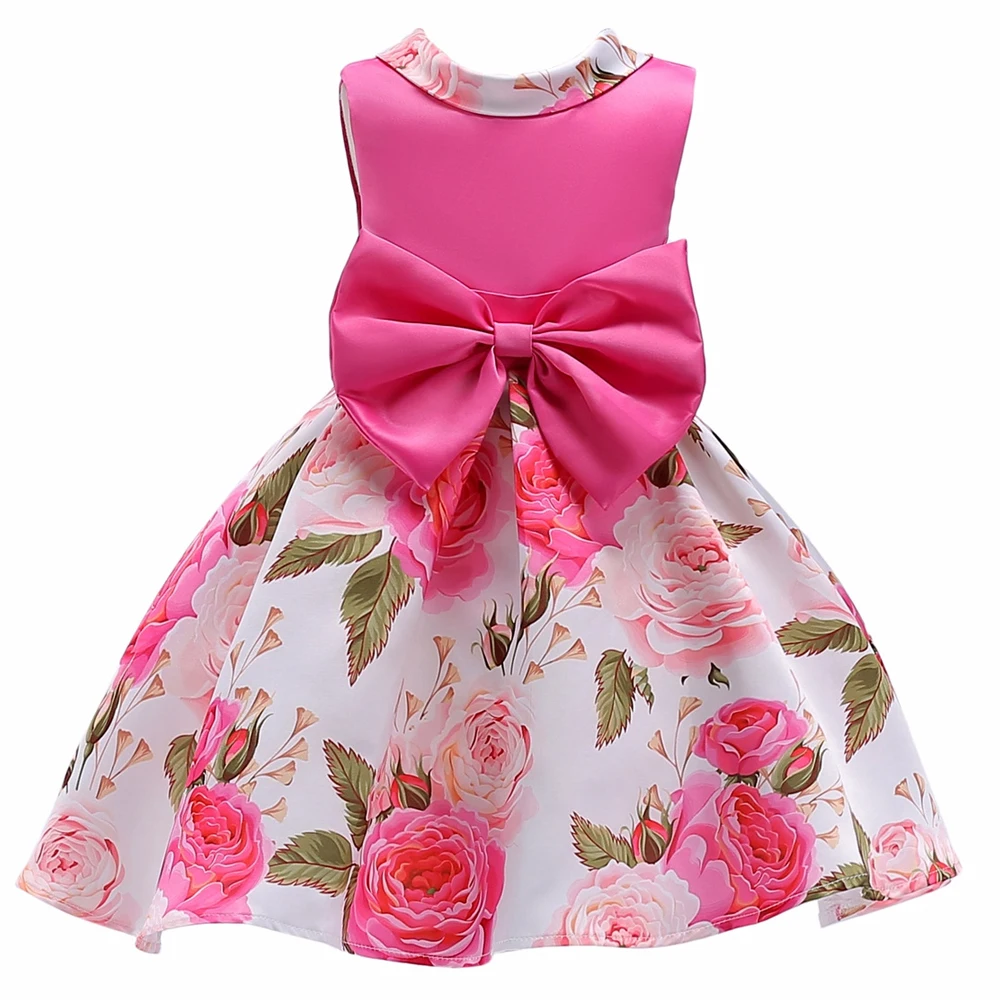 

Baby Girl Printing Silk Princess Dress for Wedding Party Kids Dresses for Toddler Girl Children Floral Summer Clothing 2018
