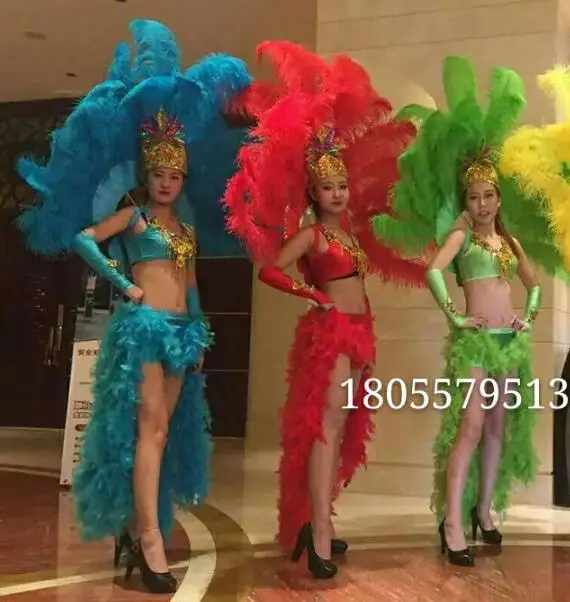 Костюмы с перьями Самба танцы костюмы открытие шоу одежда перо одежда