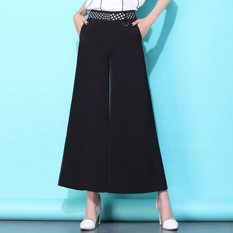 

waist wide-legged pants female 2019 han edition fashion large flares leisure object silk feeling nine minutes of pants