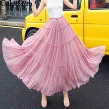 Colorfaith, Женская Повседневная шифоновая юбка макси, весна-лето, плиссированная разноцветная модная расклешенная богемная длинная юбка SK1129