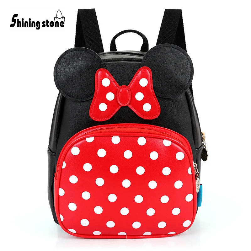 Baby Girls Backpacks with Dots and Bowtie Pink Minnie Back Bags Cartoon