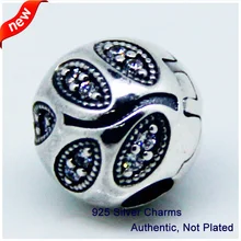 Подходит для браслетов Pandora зажим в форме листика Амулеты с прозрачным кубическим цирконием стерлингового серебра бусины