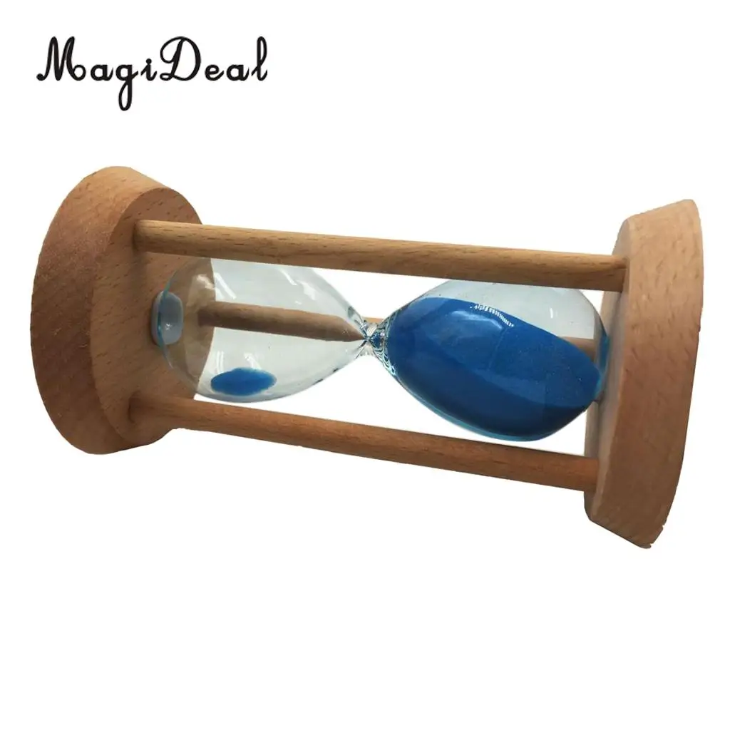 Round Shape Sand Glass Hourglass 15 Mins Oblique Wood Timer Kitchen Cooking Utensils Home Desk Bookshelf Decoration Blue