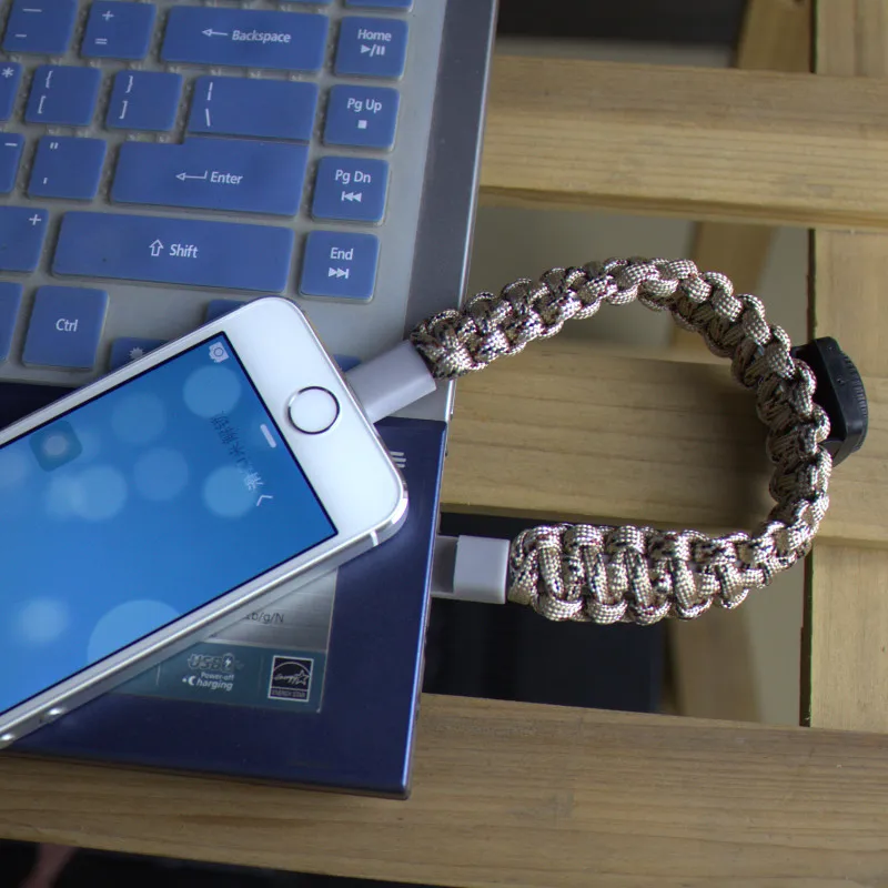 Открытый выживания Паракорд нейлон браслет стиль iPhone зарядное устройство USB кабель для зарядки iPhone