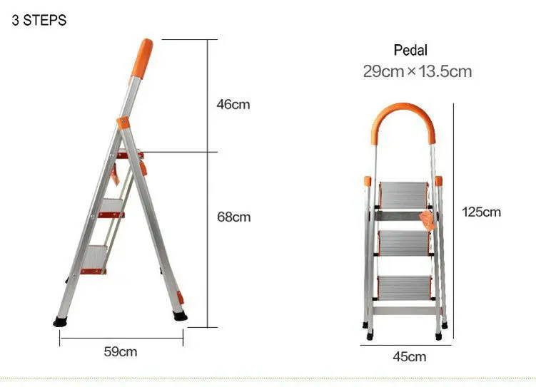 3 шага складывая светильник Тип Алюминий передвижная стремянка лестница, лестница с длинными перила, резиновые ножки для женщин, АБС-пластиковый Пластик суставов