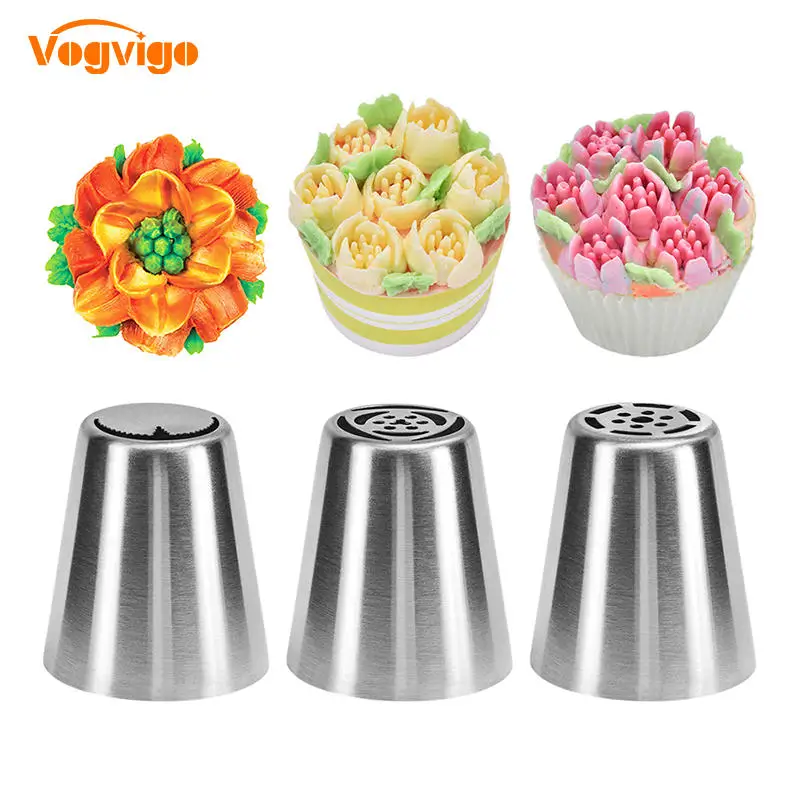 

VOGVIGO Cake Decorating Tools 3PCS Confectionery Nozzles 304 Stainless Steel DIY Russian Icing Nozzles Tips Pastry Cream Nozzles