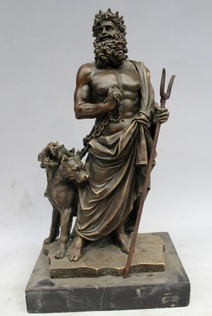

3682 12 "Griechischen mythos Bronze statue Poseidon sea king und 3 kopf hund skulptur