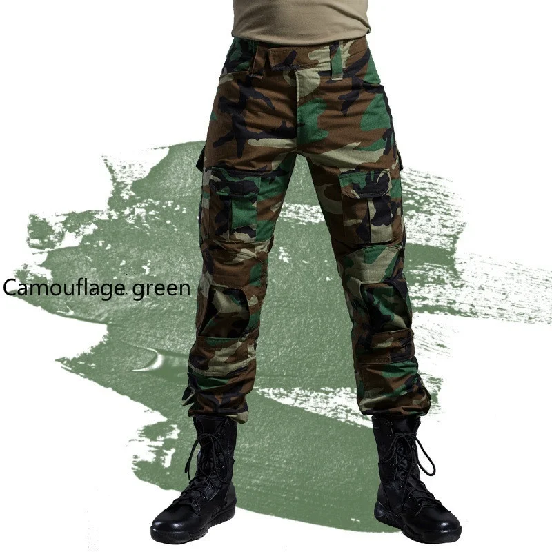 camouflage green Тактические штаны, военные брюки-карго, мужские наколенники, спецназ, армейская страйкбольная камуфляжная одежда, охотник, полевая работа, боевые брюки, Лесной лес - Цвет: camouflage green