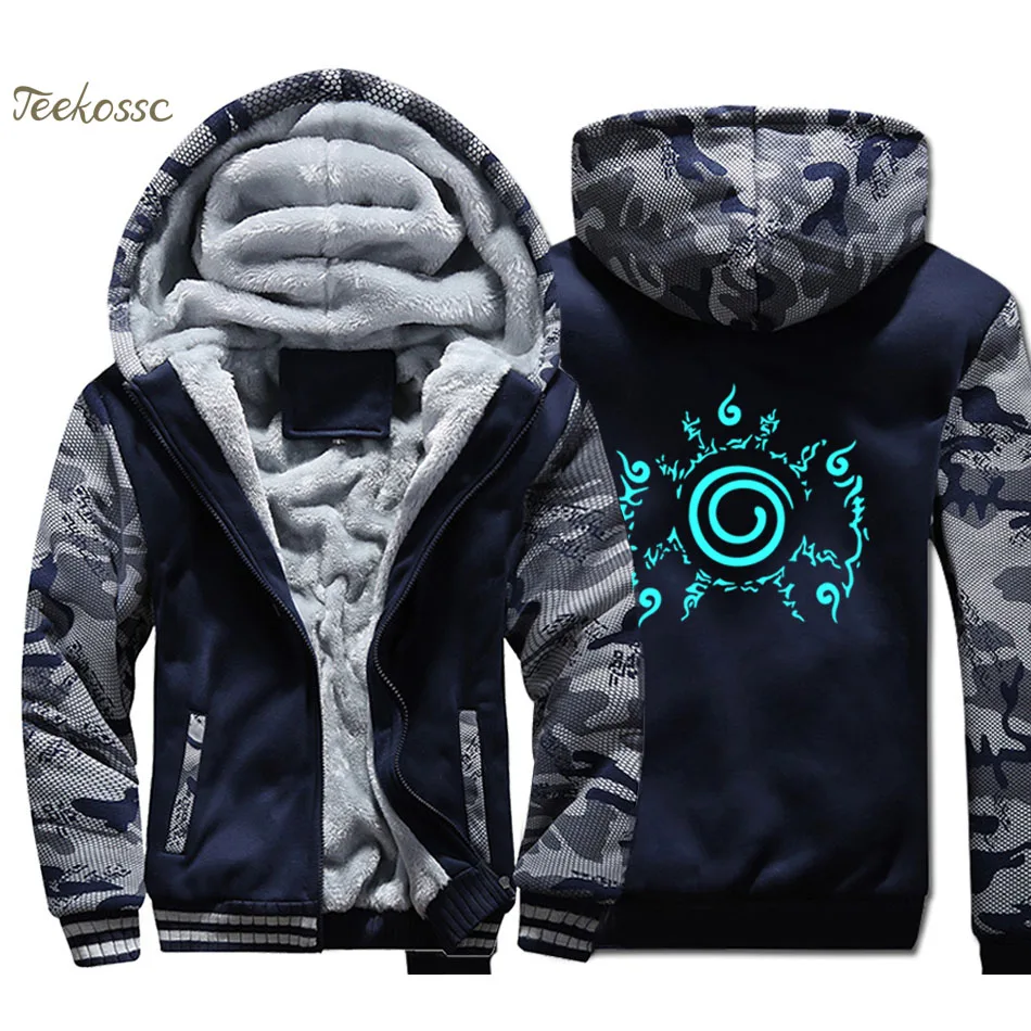 Мужская толстовка с капюшоном Uzumaki Naruto зимняя флисовая уличная одежда подсветкой