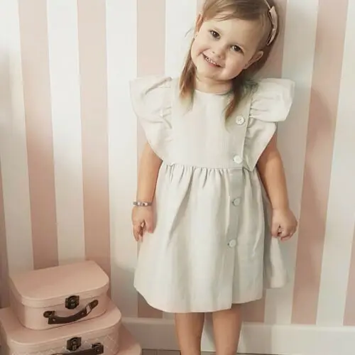 

Baby Kids Girls Toddler Summer White Solid Brief Button Cute Sweet Princess Dress Clothes Short Fly Sleeve Dresses