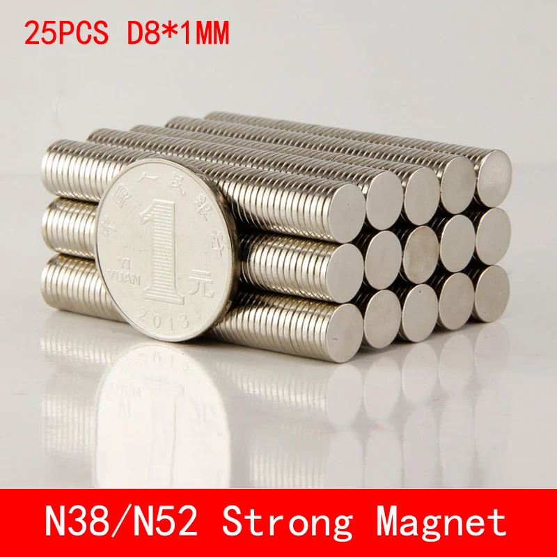 

25pcs Neodymium Disc Magnets 8x1 mm N38 N50 N52 Super Strong Powerful Rare Earth 8mm x 1mm Small Round Magnet