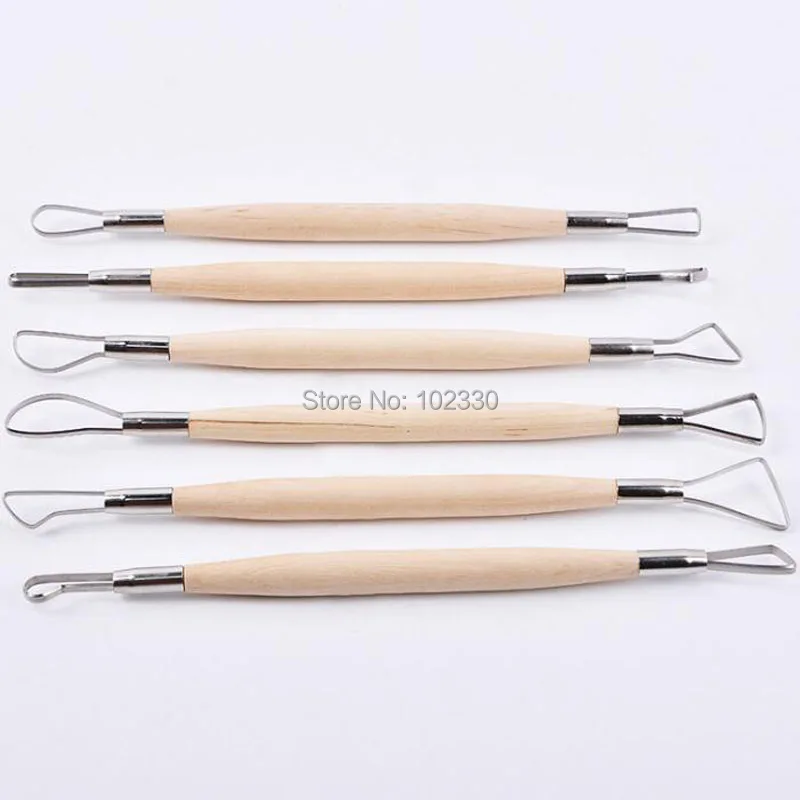 

50Sets Wooden Handle Pottery Ceramics DIY Tools Set 6PCS Wood Handle Wax Pottery Clay Sculpture Carving Tool DIY Craft Set