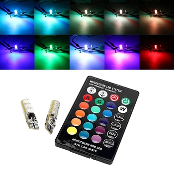

2PCS 5050 SMD RGB T10 194 168 W5W Car Dome Reading Light Automobiles Wedge Lamp RGB LED Bulb With Remote Controller Flash/Strobe