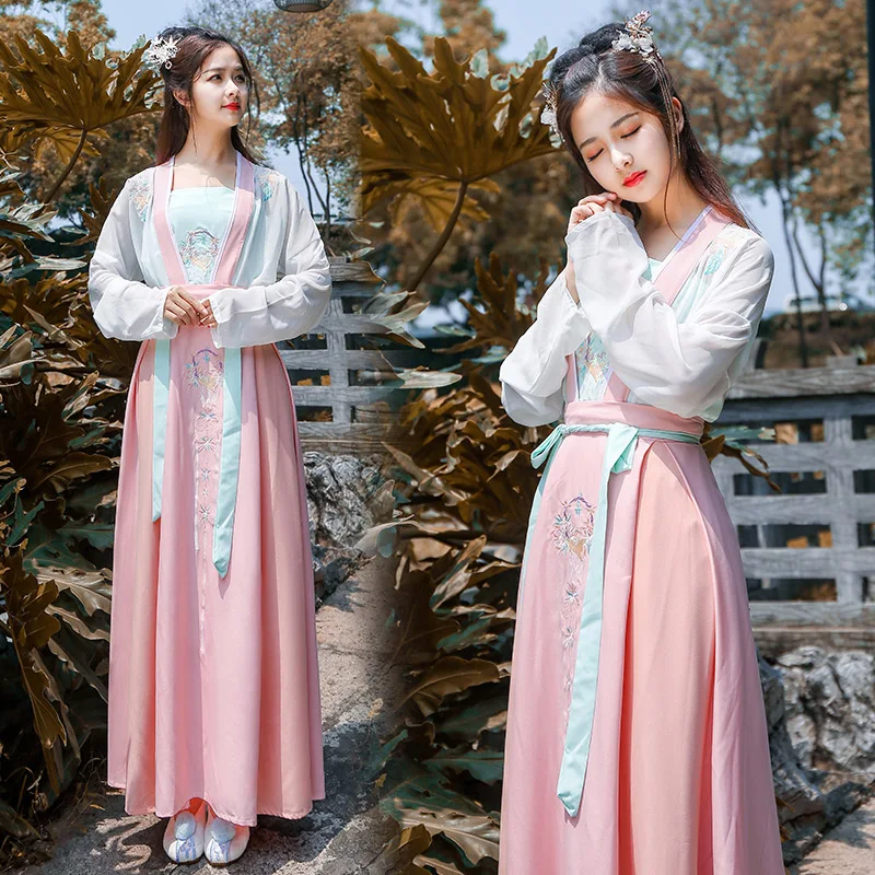 Женский танцевальный костюм Hanfu розового цвета с вышивкой для выступлений наряд