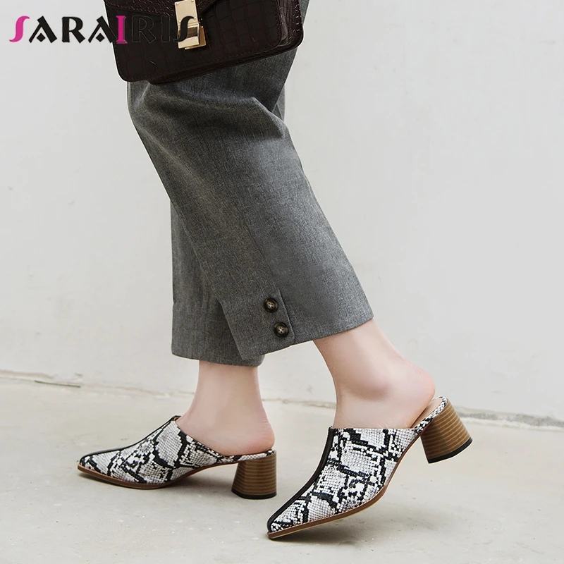 

SARAIRIS New Fashion Plus Size 32-44 Snake Veins Ladies High Heels Shoes Woman Casual Party Ol Luxury Spring Autumn Mules