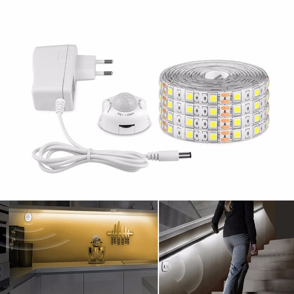 

EU US Plug DC12V LED Night Light PIR Motion Sensor LED Strip 5050 Under Bed Lamp Tape Cupboard Closet Light Kitchen Stairs Decor