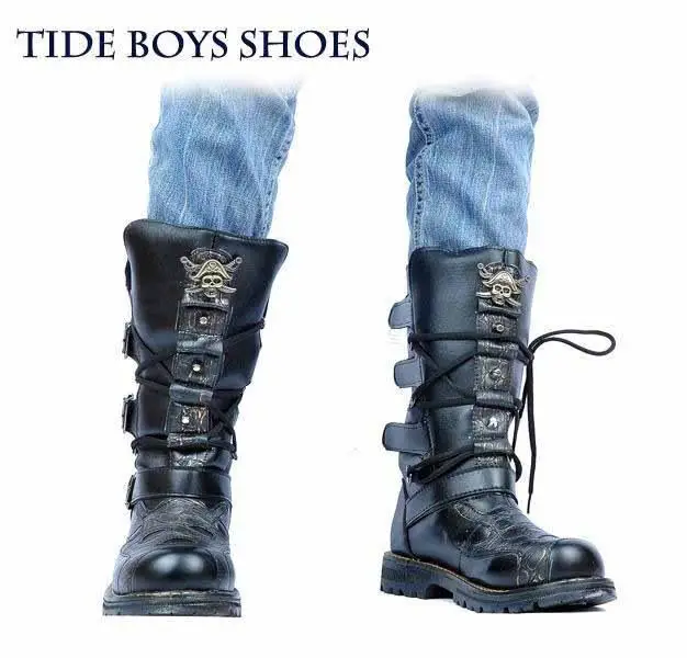 Punk Rock MENS BLACK GOTH PUNK ROCK BAND BUCKLE BOOTS 15102 army boots