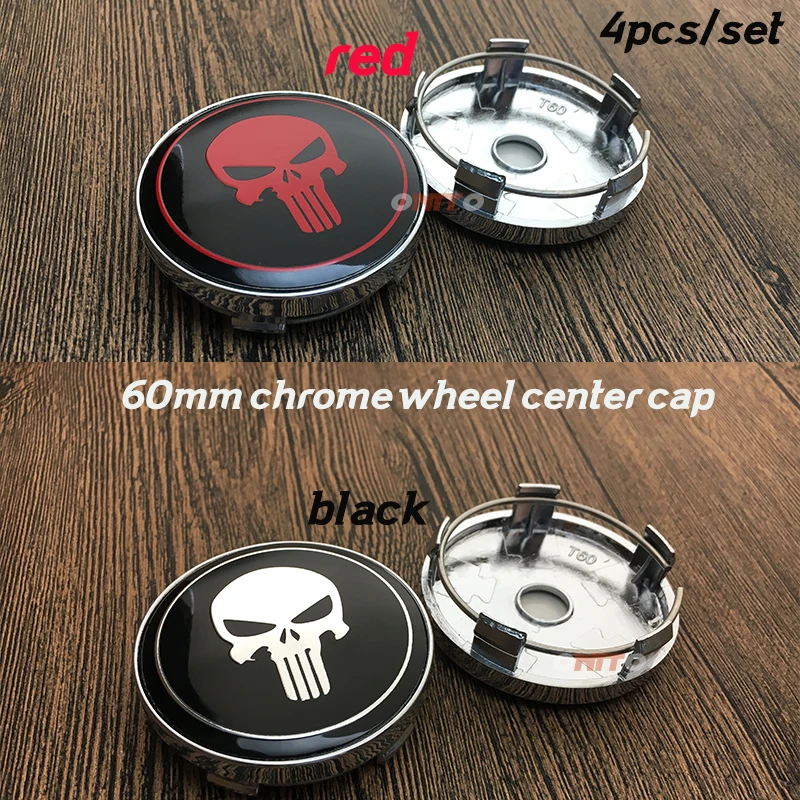 

Accessorie Chrome base 60MM 2.36INCH 6CM Wheel center cap Aluminum Sticker Badge Covers BLACK/RED for Punisher skull LOGO emblem