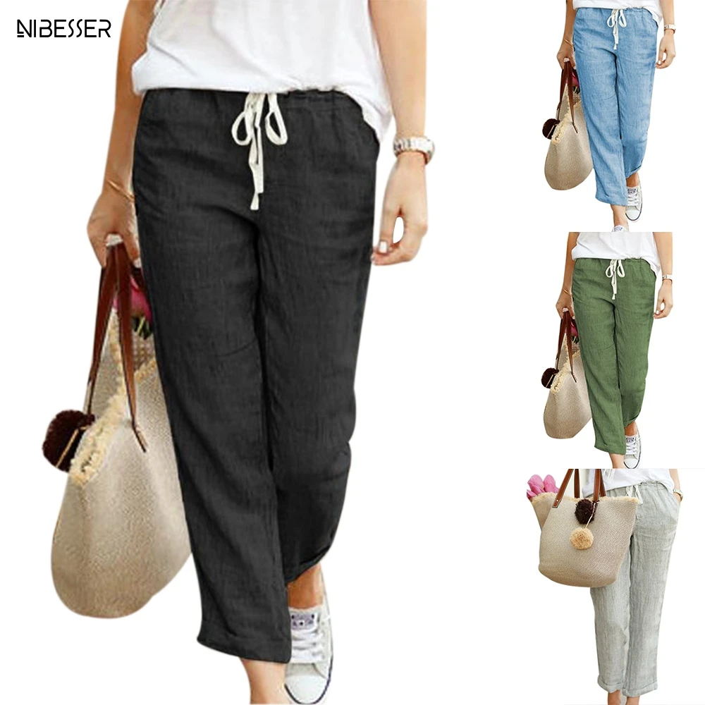 

NIBESSER 2019 Autumn women linen pants Summer Women Harem Pants plus size Causal Pants big size Trousers S-XL black blue Khaki