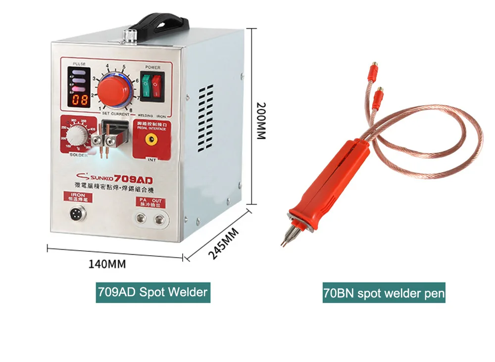 SUNKKO 709AD высокое импульсный точечный сварочный агрегат 2.2kw высокая мощность аккумуляторная машина для точечной сварки с паяльник для подключения к пятно ручка сварщика 110V 220V