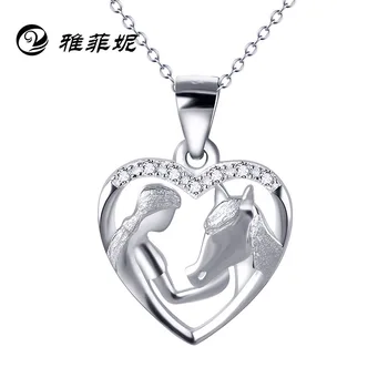 

Hot explosion girl feeding horse pendant heart-shaped necklace s925 silver accessories for Mother's Day gift
