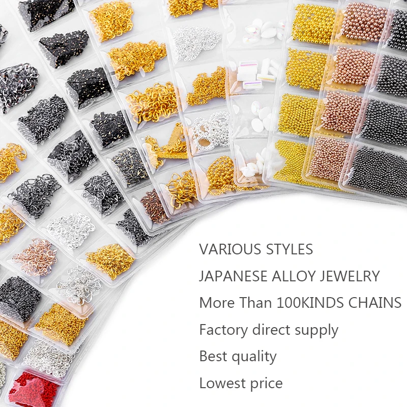 

6Pcs/Pack Mixed Chain Japanese Korea Gold Silver Metal Nail Chain 3d Nail Art Decorations Nail Jewelry new arrive