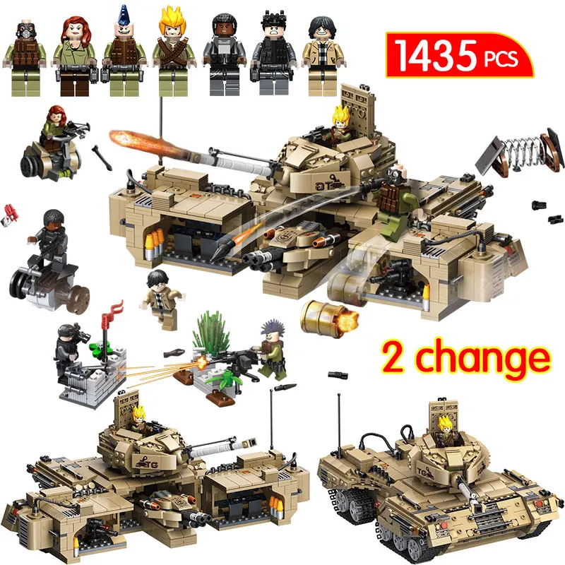 

1435pcs Legoingly WW2 Military Gun Strike Big Tank Command Building Blocks Track Tank Soilder Figure Sets Bricks Toys For Boys