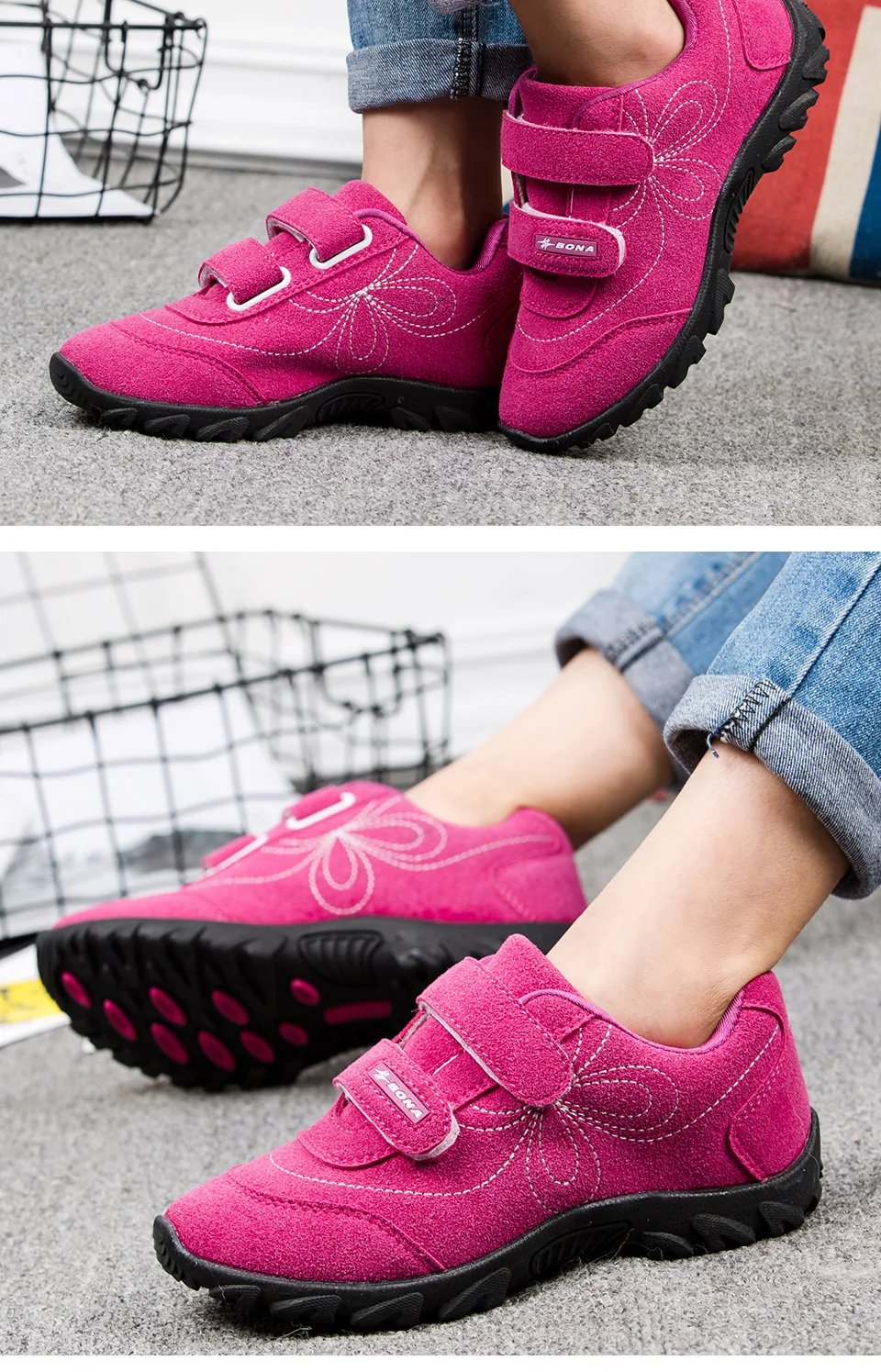 Bona New Arrival Hot Estilo Casual Meninas Calçados Hook & Loop Calçados Infantis Confortáveis Tênis Meninas Luz Suave Frete Grátis 21 Cheap girls sneakers