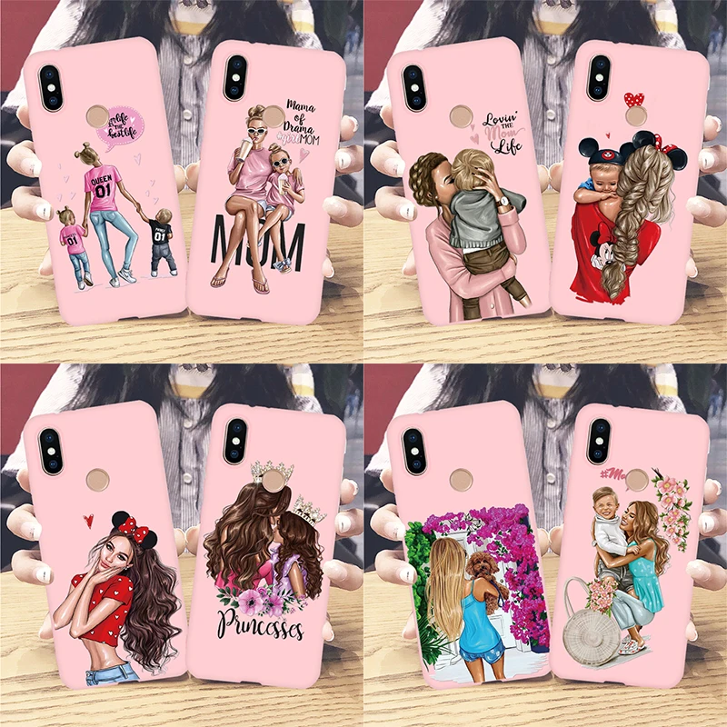 

Black Brown Hair Baby Mom Girl Case For Xiaomi Redmi Note 7 S2 6 5 Plus 3S 4 Pro 6A 4A 4X Mi 9 8 Lite 5X 6X A1 A2 TPU Pink Case