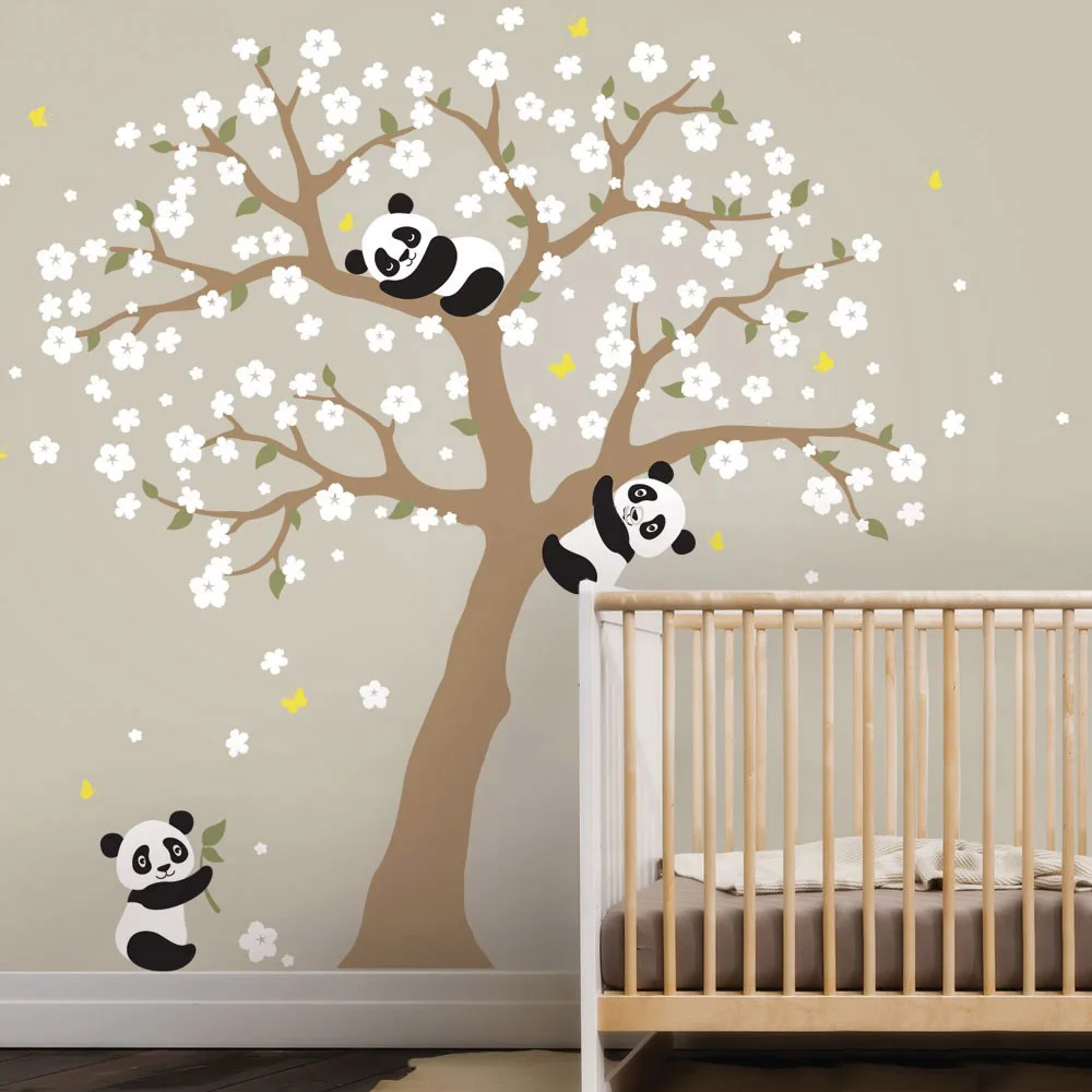 

Cute Panda and Cherry Blossom Tree Animals Removable Vinyl Wall Stickers Nursery Art Decals PVC Poster Baby Kids Room Home Decor