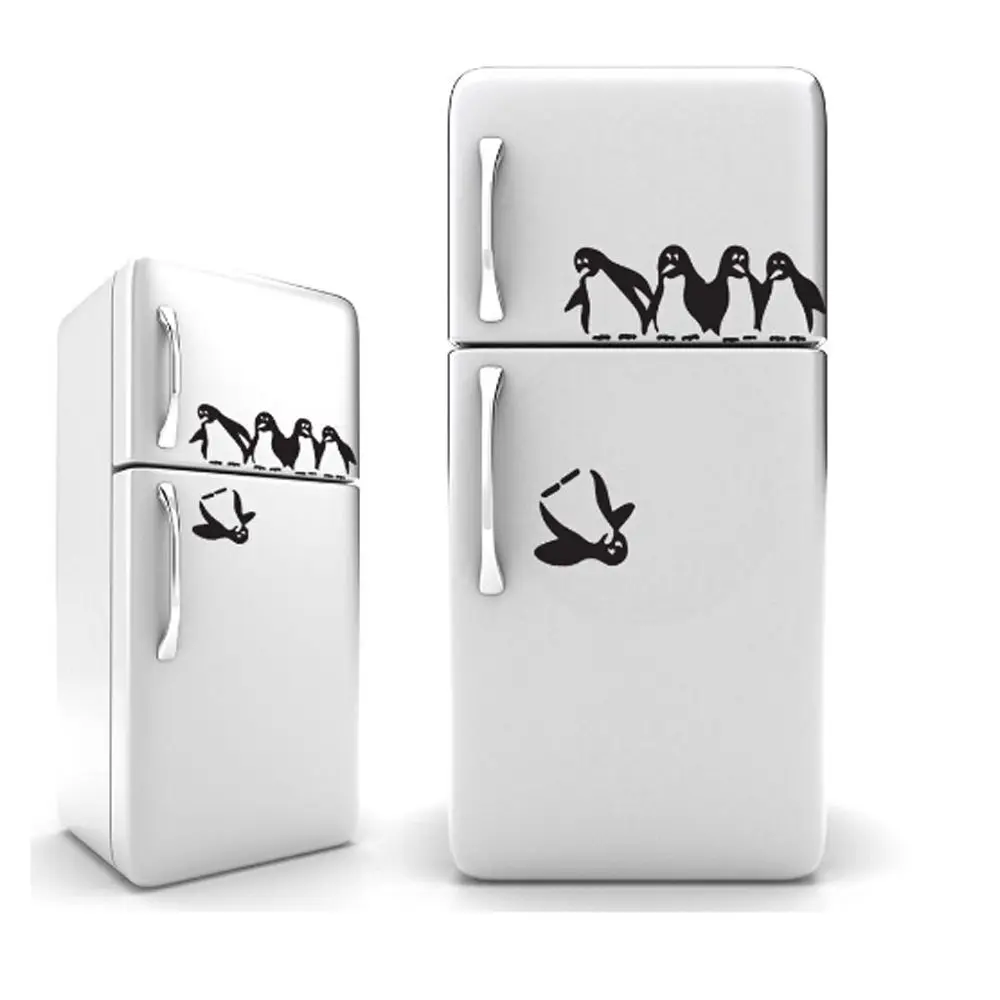 % 1pcs Funny Penguin Kitchen Fridge Sticker DIY Decals Dining Room Kitchen Decorative Wall Stickers Home decor poster wallpaper