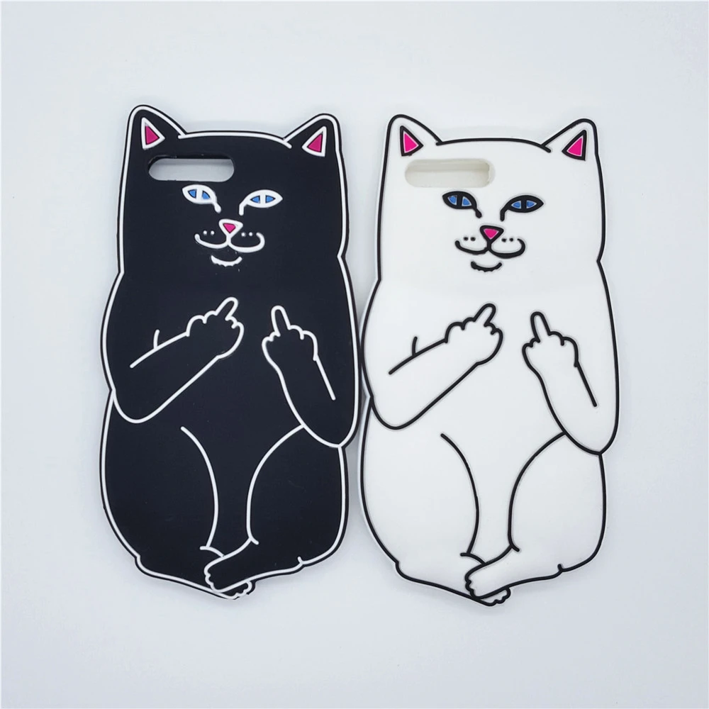 NEW 3D Cartoon Animals Rock Cute Black Corna Cat Soft Silicone Case Cover For iPhone 4 4G 4S 5 5G 5S 5C 6 6S 7 7S & Plus