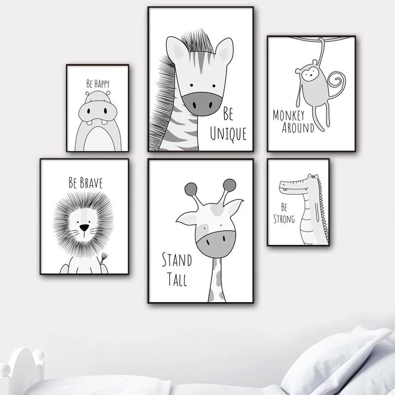 Cute Black /& White Monkey Nursery Print Baby Wall Art Picture Kids Room Poster