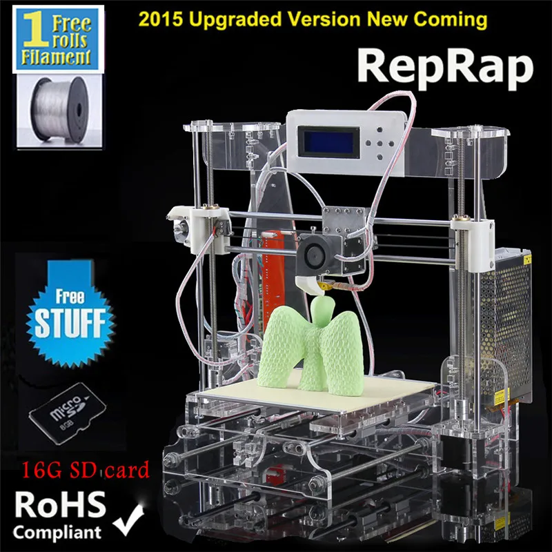 DHL SHIP Upgraded Quality DIY 3D Printer Kit Prusa i3  With 1 ROLL PLA Consumables+16G SD Card for free imprimante impresora