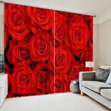 Home Textiles 100% Blackout Curtains 3d Red Rose Pattern Fabric Washable Window Bedroom Curtains for Living Room / Wedding Room