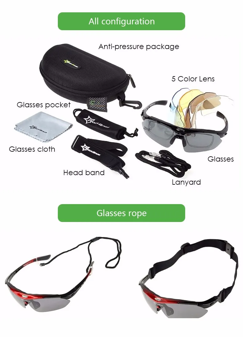 RockBros Polarized 5 Lens Outdoor Sports Hiking Climb Bicycle Cycling Sun Glasses Bike Sunglasses TR90 Eyewear Goggles