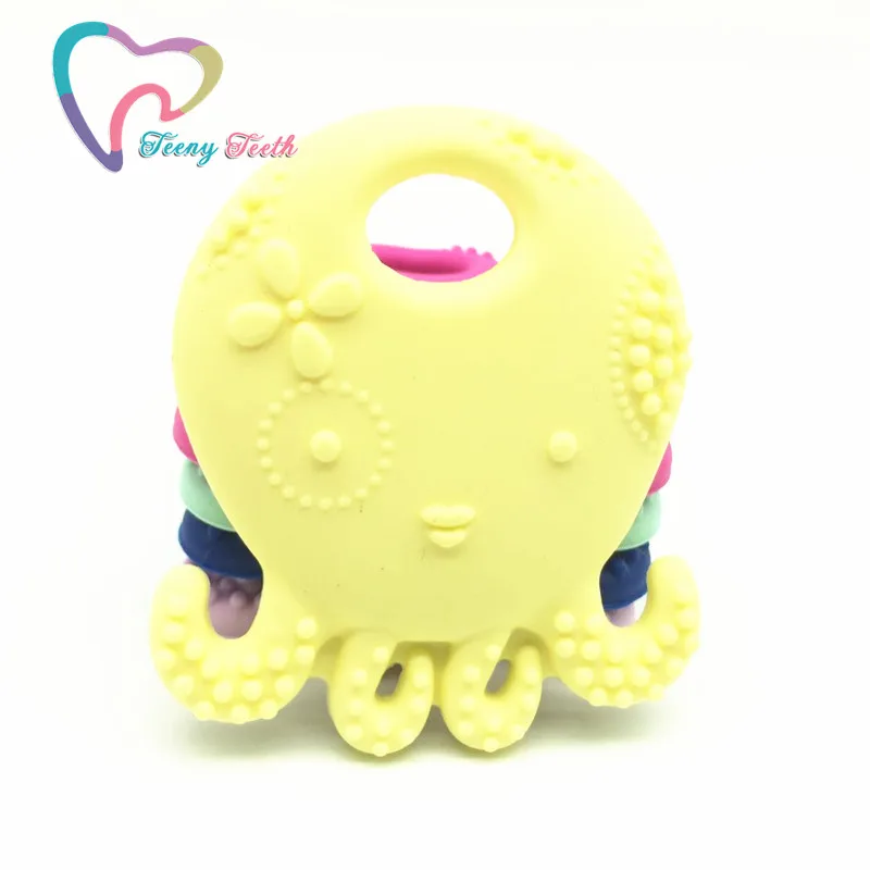 Teeny Teeth Yellow Silicone Octopus Baby Teething Toys Chewable Pendant