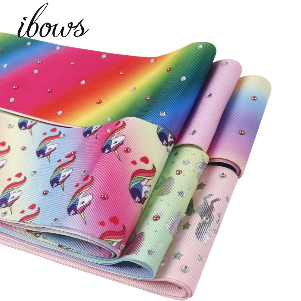 

2Yards 3"(75mm) Diamond Grosgrain Gradual Ribbon Unicorn Cream Printed DIY Hair Bows Gift Wrapping Tape Handmade Materials