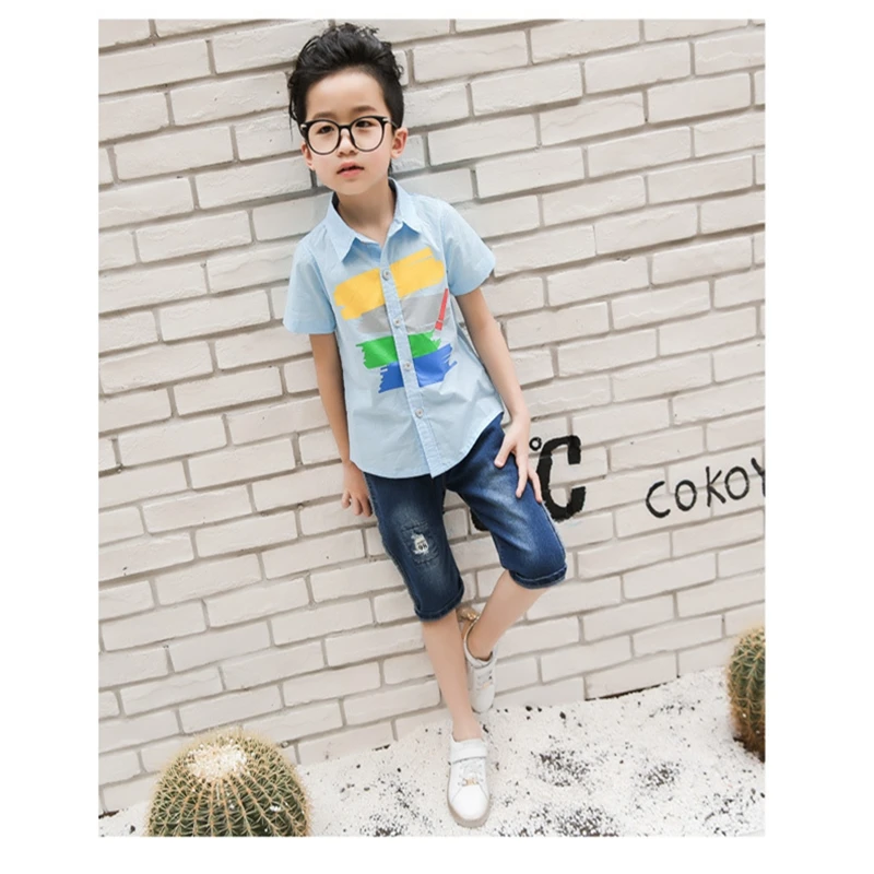 Baby boy Children's Short sleeve shirt cotton tops clothes summer A printed lapel shirt South Korean style leisure kids T-shirt clothing (16)