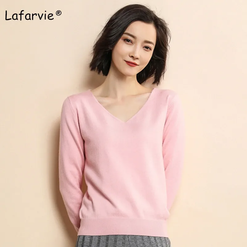 Lafarvie V-neck Knitted Sweater Women Tops Autumn Winter Casual Pullover Female Long Sleeve Solid Color Soft High Quality Jumper Lafarvie V-neck Knitted Sweater Women Tops Autumn Winter Casual Pullover Female Long Sleeve Solid Color Soft High Quality Jumper