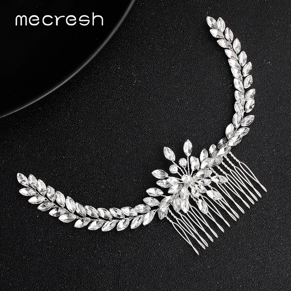 Mecresh прозрачный кристалл маркиза женский свадебный гребень для волос украшения Свадебные аксессуары для волос цветок лист головной убор для девочек FS273