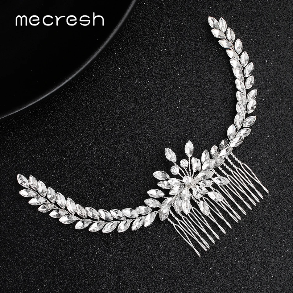 

Mecresh Clear Marquise Crystal Women Wedding Hair Comb Ornaments Bridal Hair Accessories Leaf Flower Headpiece for Girls FS273