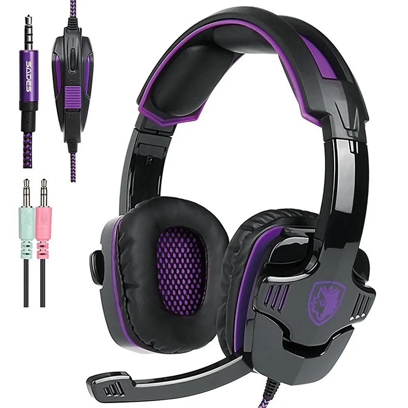 Sades SA-930 шлем PS4 игровые гарнитуры комплект головок проводные наушники с микрофоном для ПК компьютер mobail телефоны - Цвет: purple black