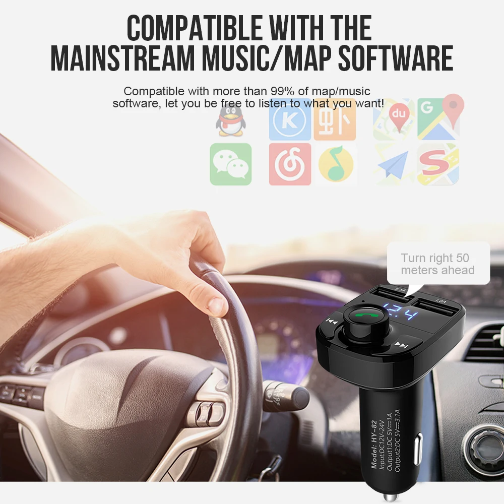Vehemo 12 V-24 V Dual USB Автомобильное зарядное устройство Bluetooth автомобильный набор, свободные руки, MP3 FM стерео Универсальный Автомобильный громкой связи