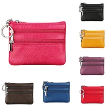 Новинка унисекс чистый цвет коровья кожа маленький короткий кошелек кредитный держатель для карт двойной слой клатч портмоне на молнии дизайнер