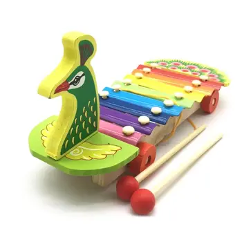 

Children Kids Wooden Peacock Trailer Piano Colorful Cute Percussion Toy Early Learning Education Music Instrument Gift